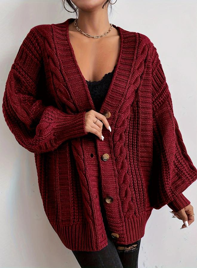 Take Two Plus Size Button Front Cable Knit Cardigan - Image 4