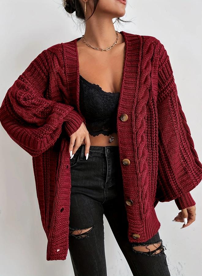 Take Two Plus Size Button Front Cable Knit Cardigan - Image 1