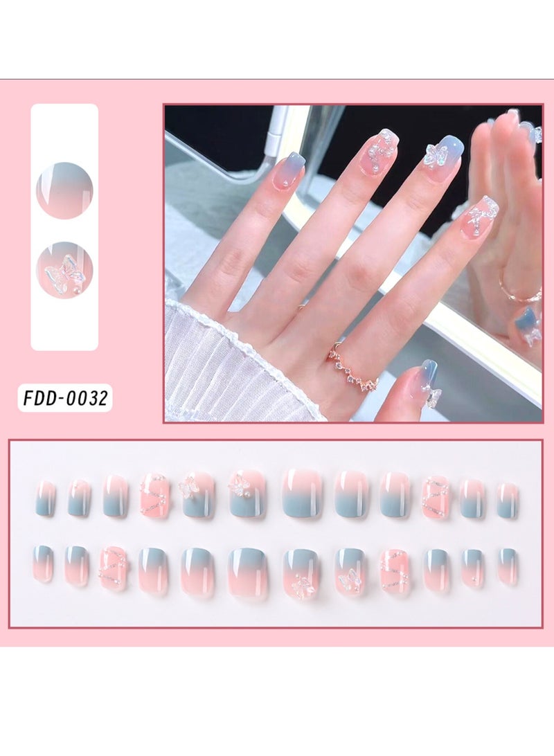 24 Pieces False Nails Set,Universal European And American Manicure, Detachable Nail Stickers