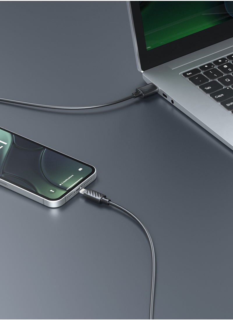 USB A to Lightning PVC Cable 1.2M / 3A Fast Charge /Flexible Material /Universal Compatibility - Black