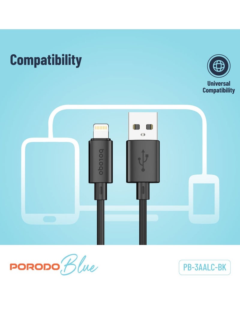 porodo - USB A to Lightning PVC Cable 1.2M / 3A Fast Charge /Flexible Material /Universal Compatibility - Black - Image 1