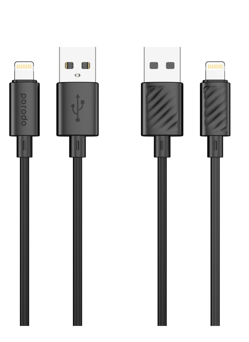 porodo - USB A to Lightning PVC Cable 1.2M / 3A Fast Charge /Flexible Material /Universal Compatibility - Black - Image 1