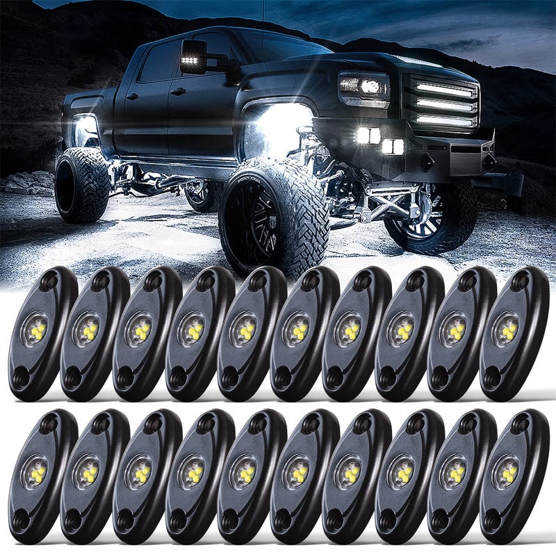LEDMIRCY LED R1 Pure White Rock Lights 20PCS for Trucks RZR Off Road Boat Car Auto ATV UTV SUV Underglow Trail TRAI Rig Lights Underbody Neon Light High Power Waterproof Shockproof