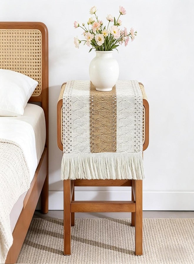 tiosggd Boho Table Runner 36 inches, Macrame Brown Table Runner Short, Rustic Farmhouse Nightstand Runner, Dresser Scarf for Bedroom, Coffee Table Cover, Side Table, Spring Summer Country Table Decor - Image 1