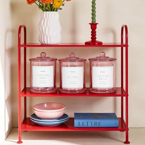 Ronasip 3 Pack Qtip Holder Dispenser, 16oz Bathroom Organizer and Storage Canisters, glass vanity organizer with lid - Home Decor, Room Decor Aesthetic (Pink) - Image 2