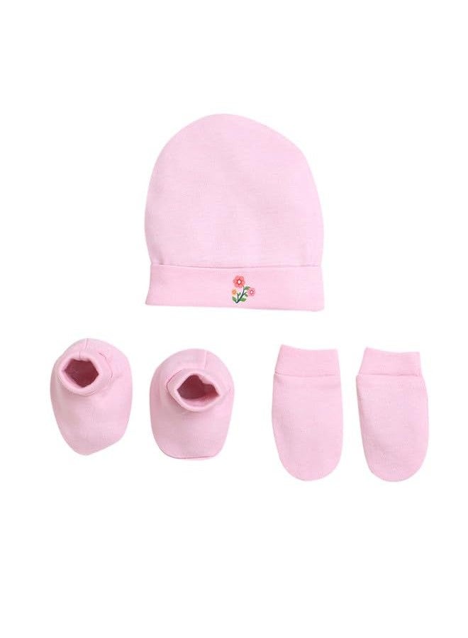 BUMZEE Pink Boys Cotton Cap Mitten Bootie Set Age - 0-3 Months (Peb9484) - Image 1