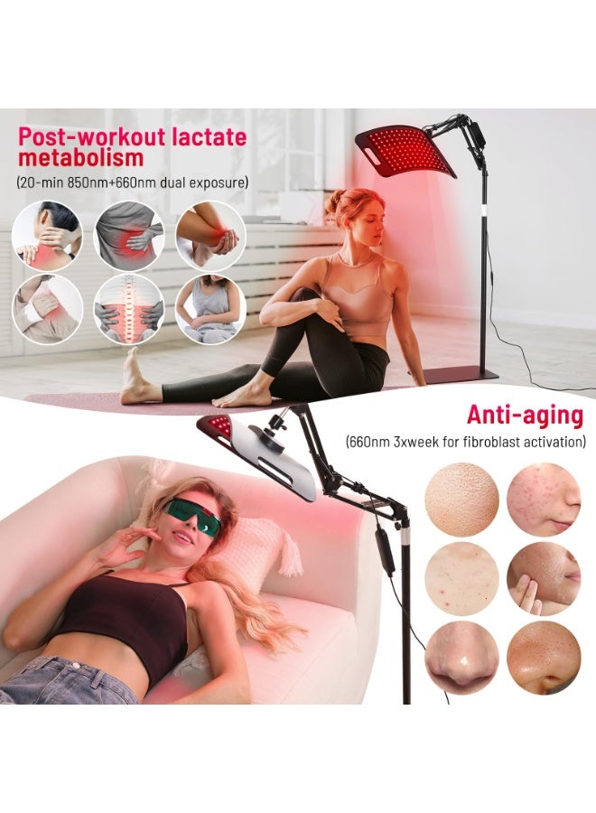 والالا جهاز العلاج بالضوء الأحمر للجسم 660 نانومتر و850 نانومتر، مصباح العلاج بالضوء تحت الأحمر مع حامل لتخفيف الألم، واستعادة العضلات، ودعم المفاصل، ورأس قابل للتعديل 360 درجة، ولوحة العلاج بالضوء الأحمر للاستخدام المنزلي - Image 3