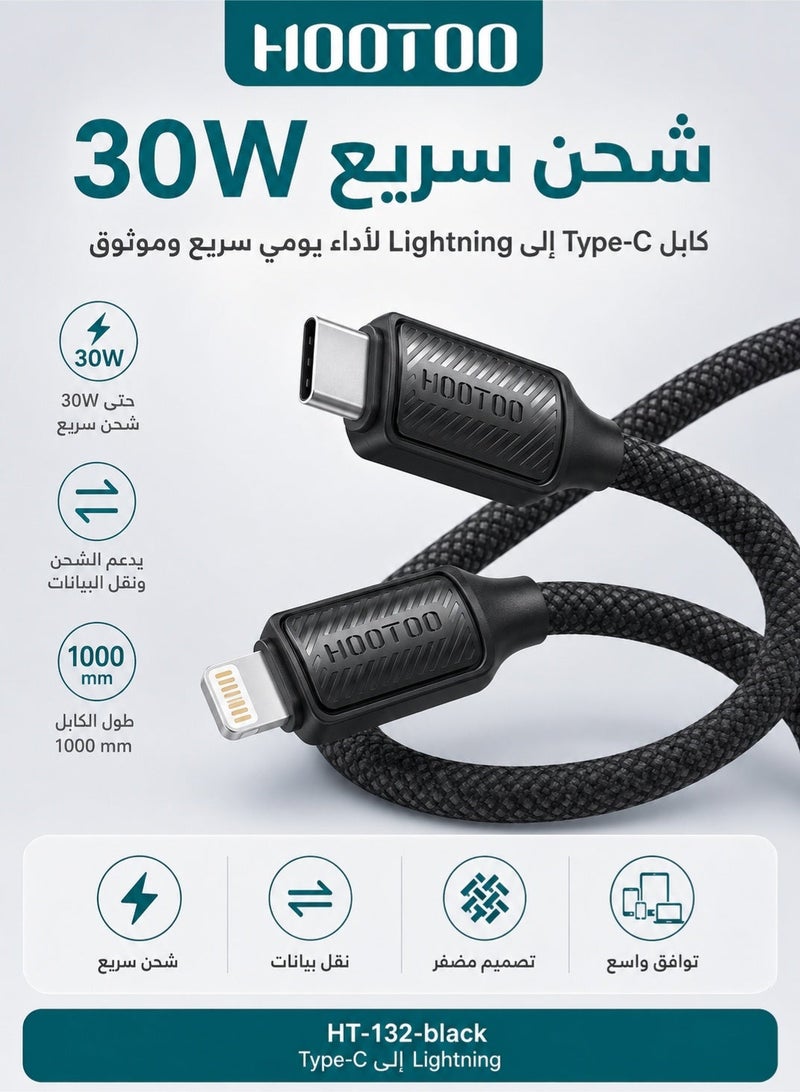 هوتو وصلة شحن 1 متر 30 واط سلك كيبل شاحن تايب سي لايفون اللون الاسود بقوة 30 واط يدعم منافذ تايب سي يدعم اجهزة الايفون والايباد كابل شحن سريع ايفون إلى نوع سي متين ومقاوم للحرارة، سلك شاحن سلك شاحن تايب سي شاحن ايفون اصلي سلك شاحن ايفون سلك شاحن شاحن ايفون تايب سي اصلي كابل شحن ايفون كيبيل ايفون كابل محمول كيبيل ايباد كيبل تايب سي - Image 1