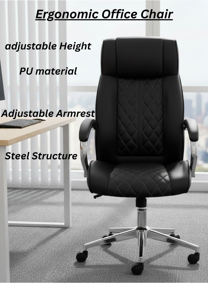 Furalux Ergonomic High Back Leatherette Boss Office Chair with Adjustable Height, Revolving Base & Soft Cushioned Armrests – Executive Computer Desk Chair - Image 4