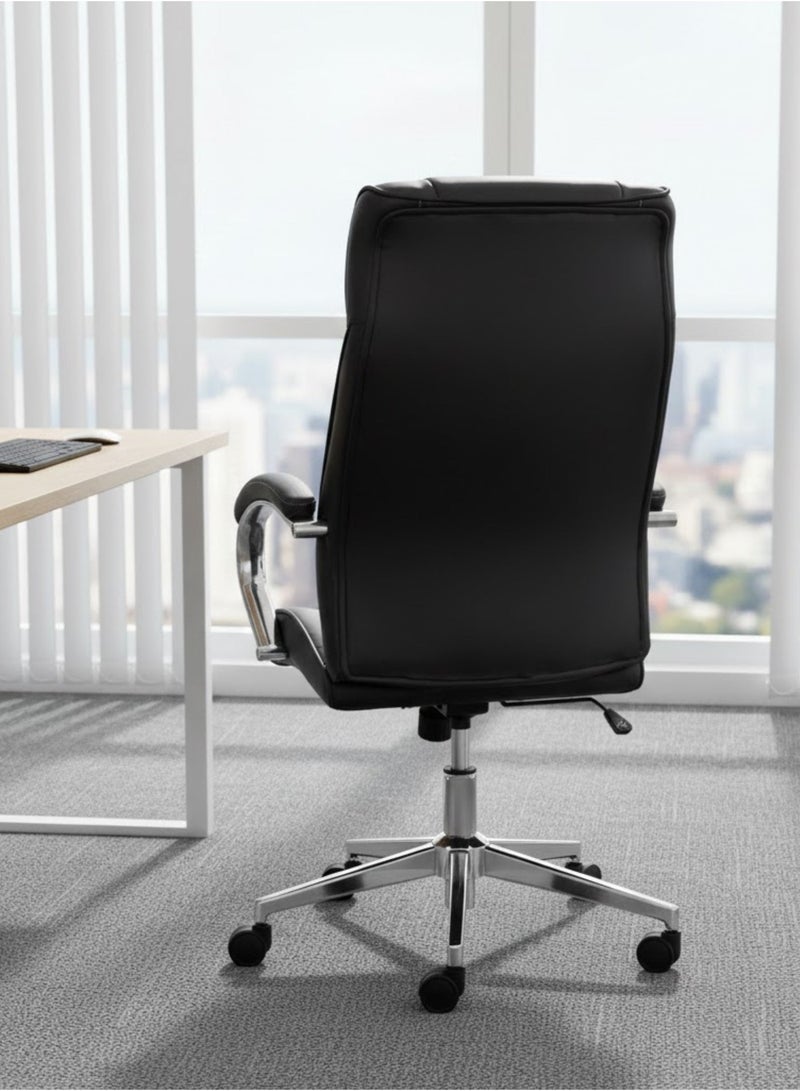 Furalux Ergonomic High Back Leatherette Boss Office Chair with Adjustable Height, Revolving Base & Soft Cushioned Armrests – Executive Computer Desk Chair - Image 3