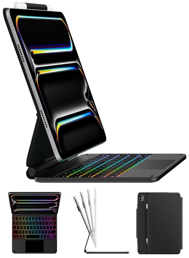 typecase غطاء لوحة مفاتيح Typecase Edge لجهاز iPad Pro مقاس 11 بوصة (M5 2025/M4 2024) - تصميم سحري مع لوحة لمس متعددة، وإضاءة خلفية بـ 11 لونًا، وحامل قلم، نحيف وخفيف الوزن - أسود - Image 1
