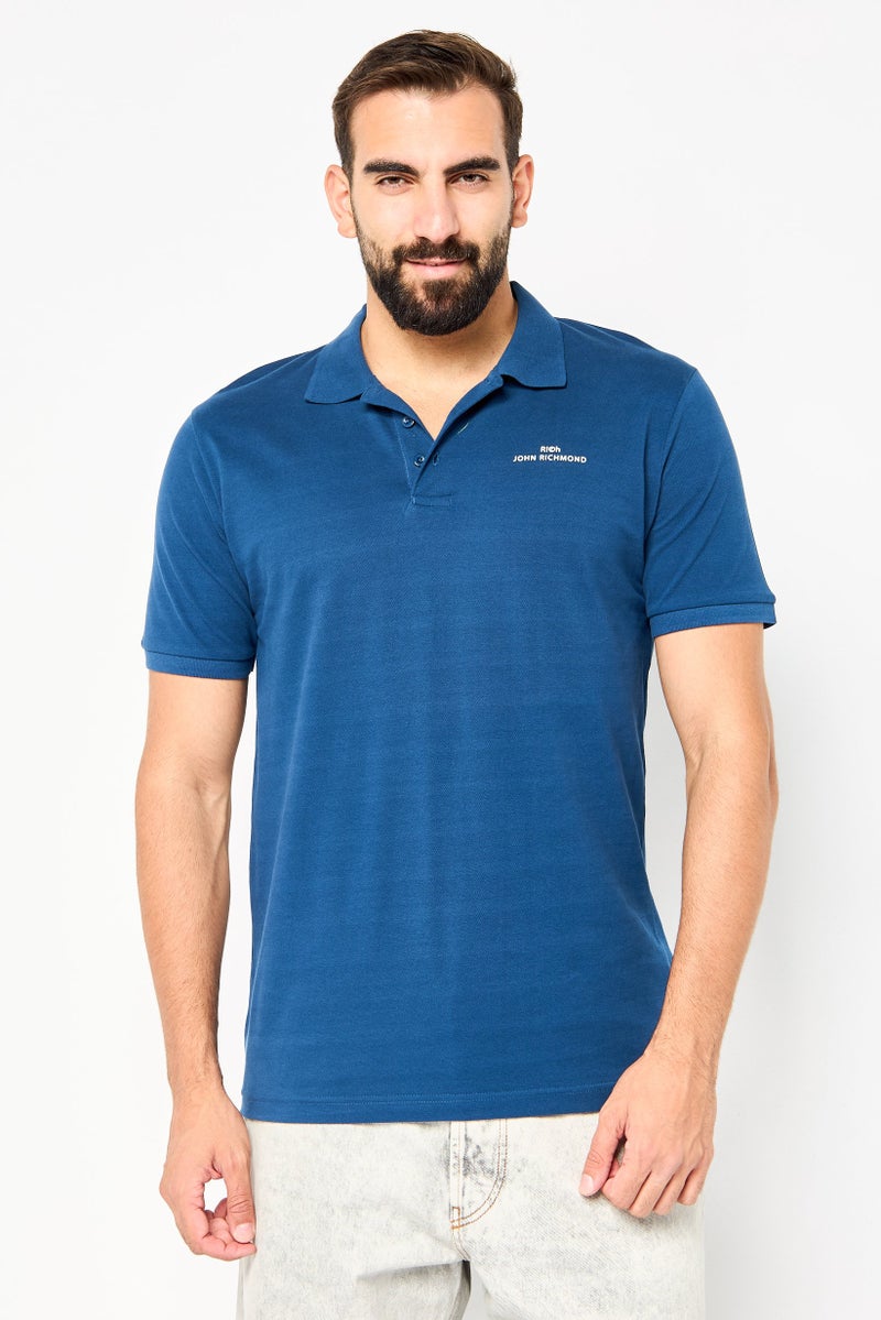 JOHN RICHMOND Men Regular Fit Brand Logo Short Sleeves Polo Shirt, Blue - Image 1