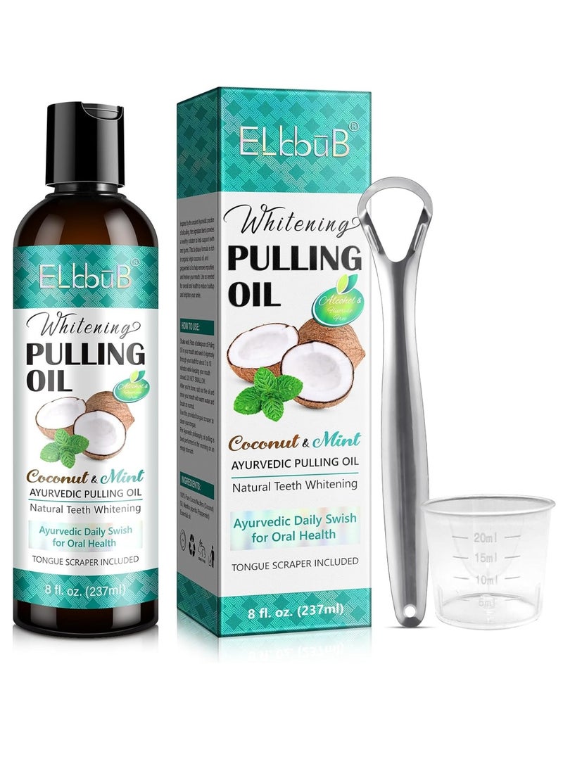 ELBBUB Whitening Pulling Oil 237ml Coconut Oil Pulling Whitening Mouthwash with Coconut Oil and Peppermint Teeth Whitening Oils Pulling Mouthwash with Tongue Scraper Natural Essential Oils  - Image 2