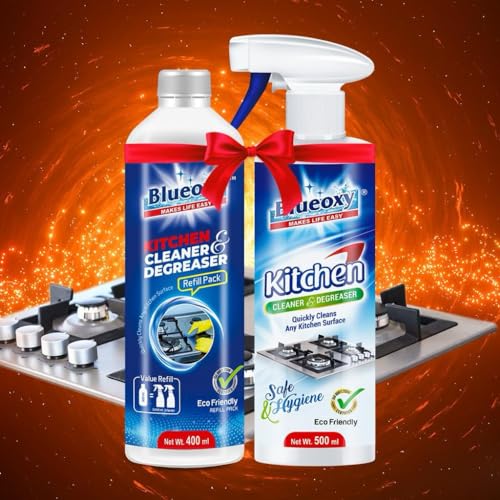 Blueoxy Kitchen Cleaner & Degreaser Spray 500 ml + Kitchen Cleaner & Degreaser Refill Pack 400 ml | Kitchen Oil Stain | Kitchen Grease Remover (Combo Pack of 2) - Image 1