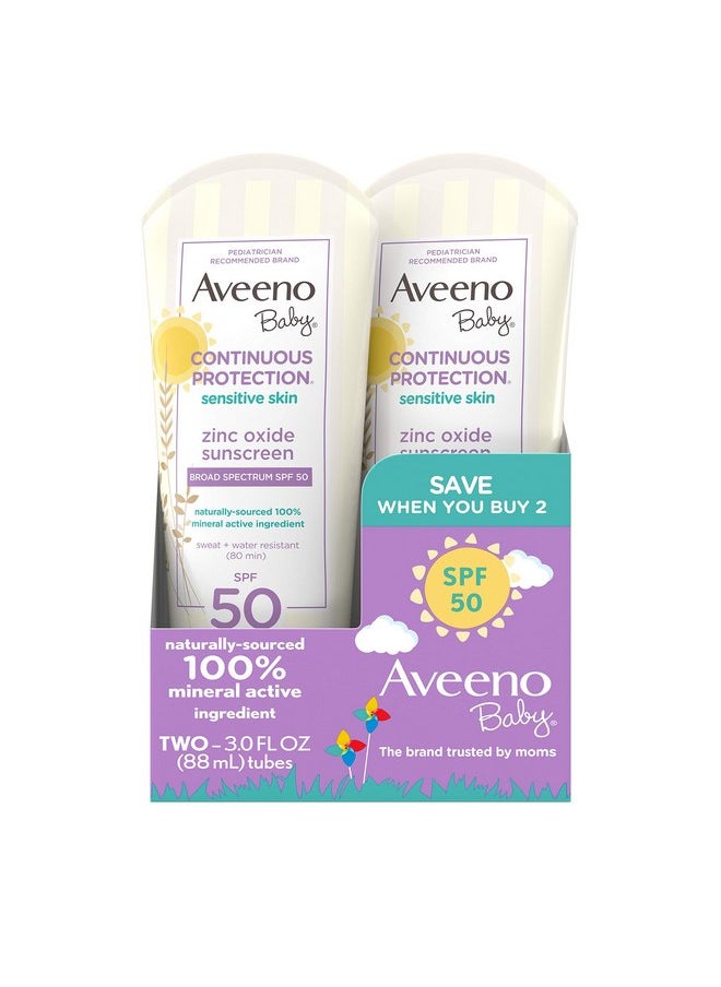 Aveeno Baby Continuous Protection Zinc Oxide Mineral Sunscreen Lotion for Sensitive Skin, Broad Spectrum SPF 50, Paraben- & Tear-Free, Sweat- & Water-Resistant, Travel-Size, 2 x 3 fl. oz - pzsku/Z2A5D7D80B8F4122C068DZ/45/_/1737031953/b72d3eeb-dc85-4bc9-a95e-4bfe5390cdc0