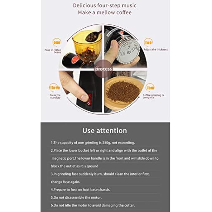 rayihni Electric Coffee Bean Grinder 250G CommercialHome Milling Grinding Machine 180W Automatic Burr Grinder Professional Miller 8 Fine  Coarse Grind Size Settings Stainless Steel Cutter Pulverizer - Image 2