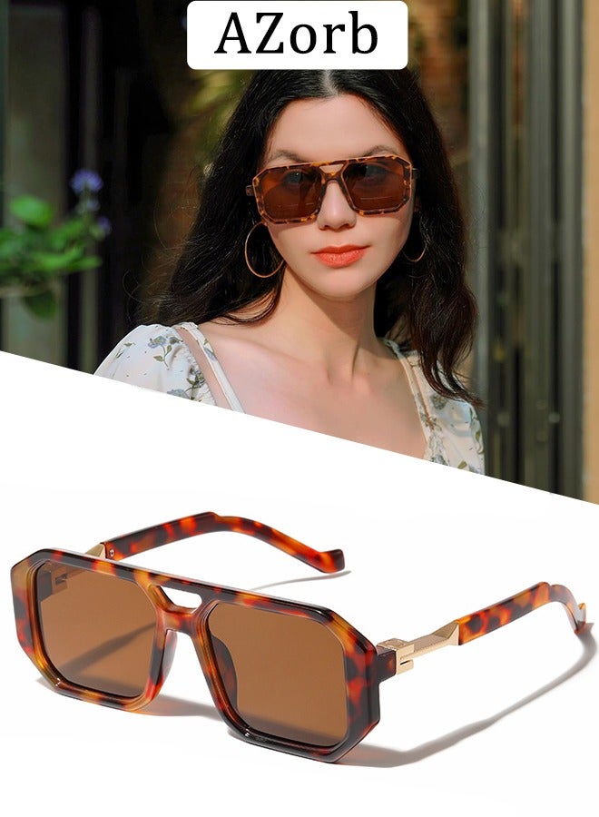 AZorb Sunglasses Men Women Aviator Double Bridge Sun Glassess for Mens Women Square Gold Trend Design Men's Ladies Eyewear Luxury Sunglass UV400 Protection Shades Brown - Image 1
