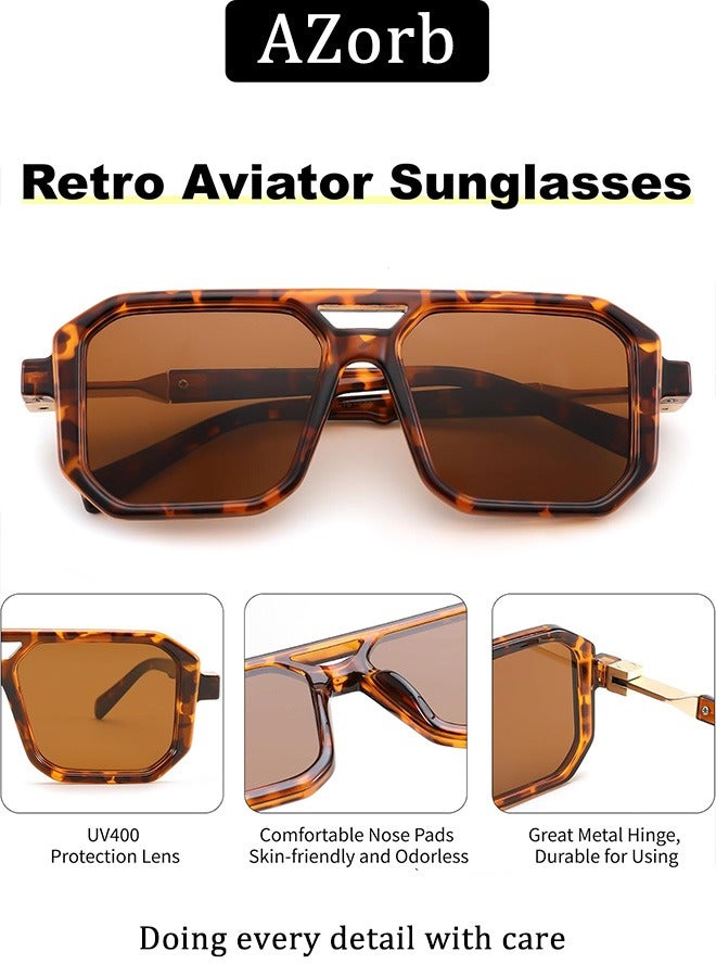 AZorb Sunglasses Men Women Aviator Double Bridge Sun Glassess for Mens Women Square Gold Trend Design Men's Ladies Eyewear Luxury Sunglass UV400 Protection Shades Brown - Image 2