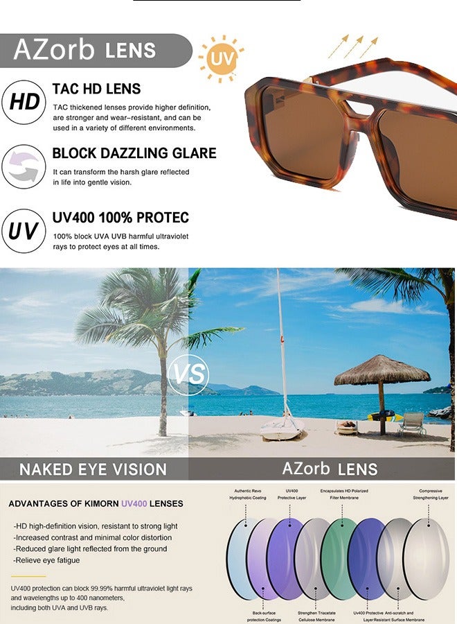 AZorb Sunglasses Men Women Aviator Double Bridge Sun Glassess for Mens Women Square Gold Trend Design Men's Ladies Eyewear Luxury Sunglass UV400 Protection Shades Brown - Image 3