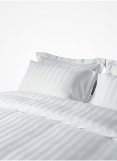 Master Home Textile Microfiber Hotel Duvet Cover Sets, Fits 160 cm x 200 cm Size Bed, 4 Pcs Queen Size, Hotel Stripe Pattern  - Image 1