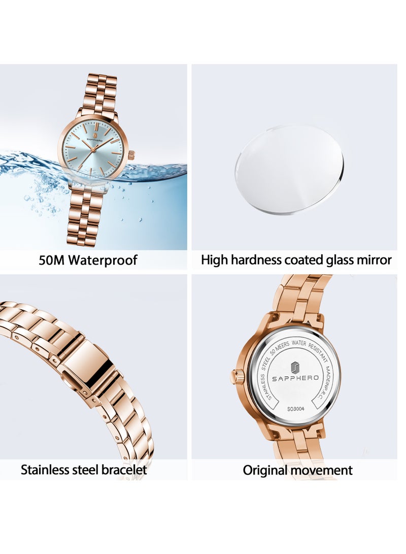 Sapphero ساعة يد سابفيرو نسائية فاخرة سوار ستانلس ستيل مقاومة للماء - Image 5
