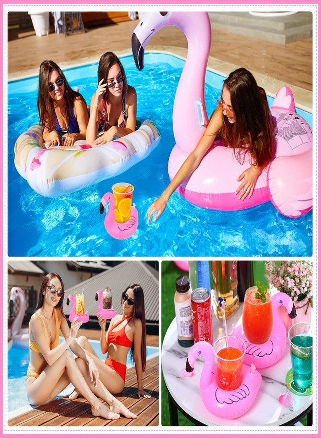 Meanplan 100 Pcs Inflatable Drink Holders Flamingo Drink Floats Mini Drink Floaties Floating Drink Holder Flamingo Inflates Coasters with a Pump Cylinder for Kids Adults Bath Swimming Pool Party (Pink) - Image 4