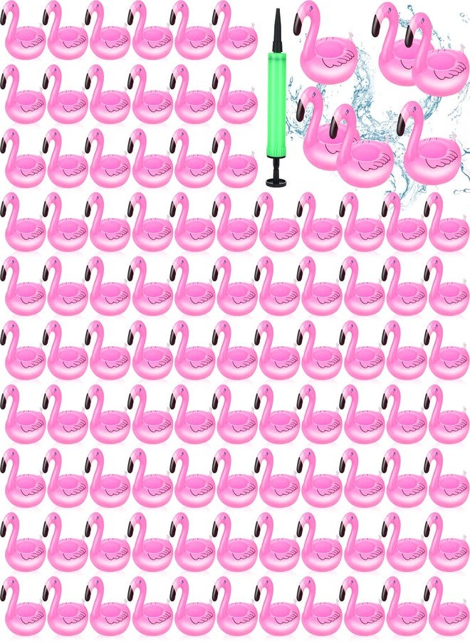 Meanplan 100 Pcs Inflatable Drink Holders Flamingo Drink Floats Mini Drink Floaties Floating Drink Holder Flamingo Inflates Coasters with a Pump Cylinder for Kids Adults Bath Swimming Pool Party (Pink) - Image 1