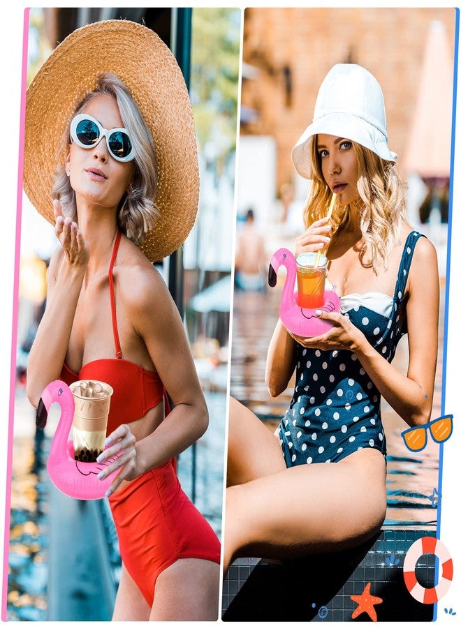 Meanplan 100 Pcs Inflatable Drink Holders Flamingo Drink Floats Mini Drink Floaties Floating Drink Holder Flamingo Inflates Coasters with a Pump Cylinder for Kids Adults Bath Swimming Pool Party (Pink) - Image 3