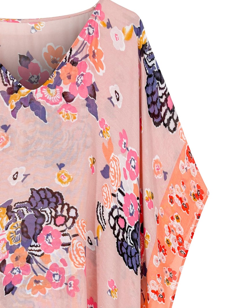 Moss Rose Caftan for Women Beach Cover up Swimsuit Kimono Cardigan with Bohemian Floral Print - Image 4