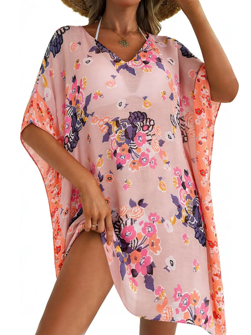 Moss Rose Caftan for Women Beach Cover up Swimsuit Kimono Cardigan with Bohemian Floral Print - Image 1