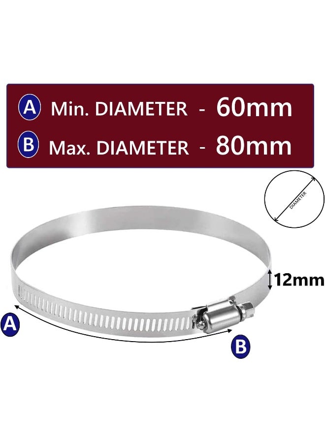 Poaker Poaker 4pcs Gi Hose Clips - Adjustable Worm Drive Pipe Clamps For Securing Hose Connections In Gas Lines, Water Pipes, Industrial Hoses, Oil Pipes, And More (60MM TO 80MM)  - Image 2