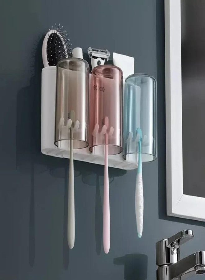 Btop Toothbrush Holder Wall Mounted, Tooth Brushes Holder, Toothbrush Holders for Bathroom, Brush Holder for Bathroom Wall Mounted (3 Cup, White) Plastic - Image 3