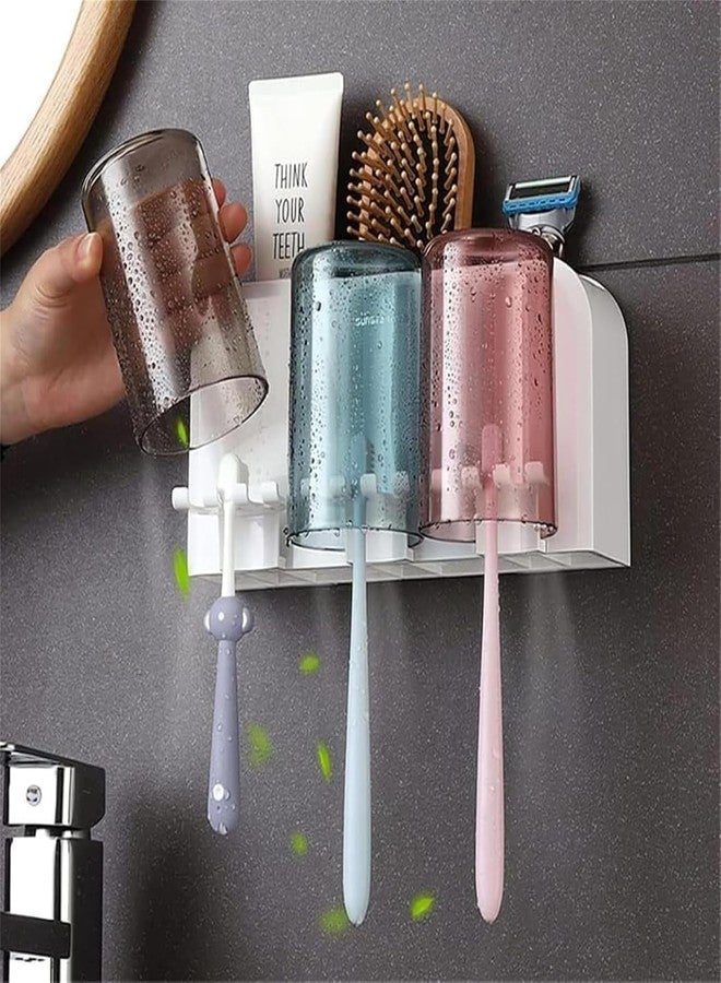 Btop Toothbrush Holder Wall Mounted, Tooth Brushes Holder, Toothbrush Holders for Bathroom, Brush Holder for Bathroom Wall Mounted (3 Cup, White) Plastic - Image 2