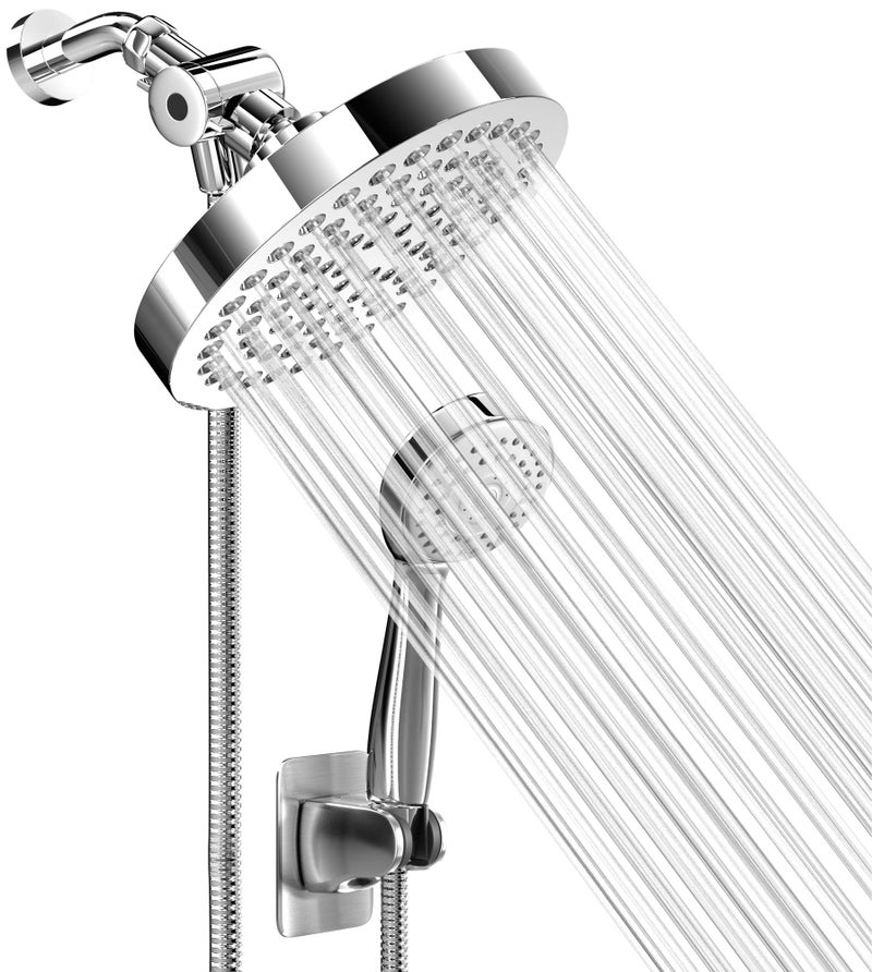 Shower Head With Handheld Combo 6 Inch High Pressure Rainfall Showerhead With Hand Held 70 Inch Hose for Bath Adjustable Swivel Shower Head Spray Antileak Nozzles Universal Fit