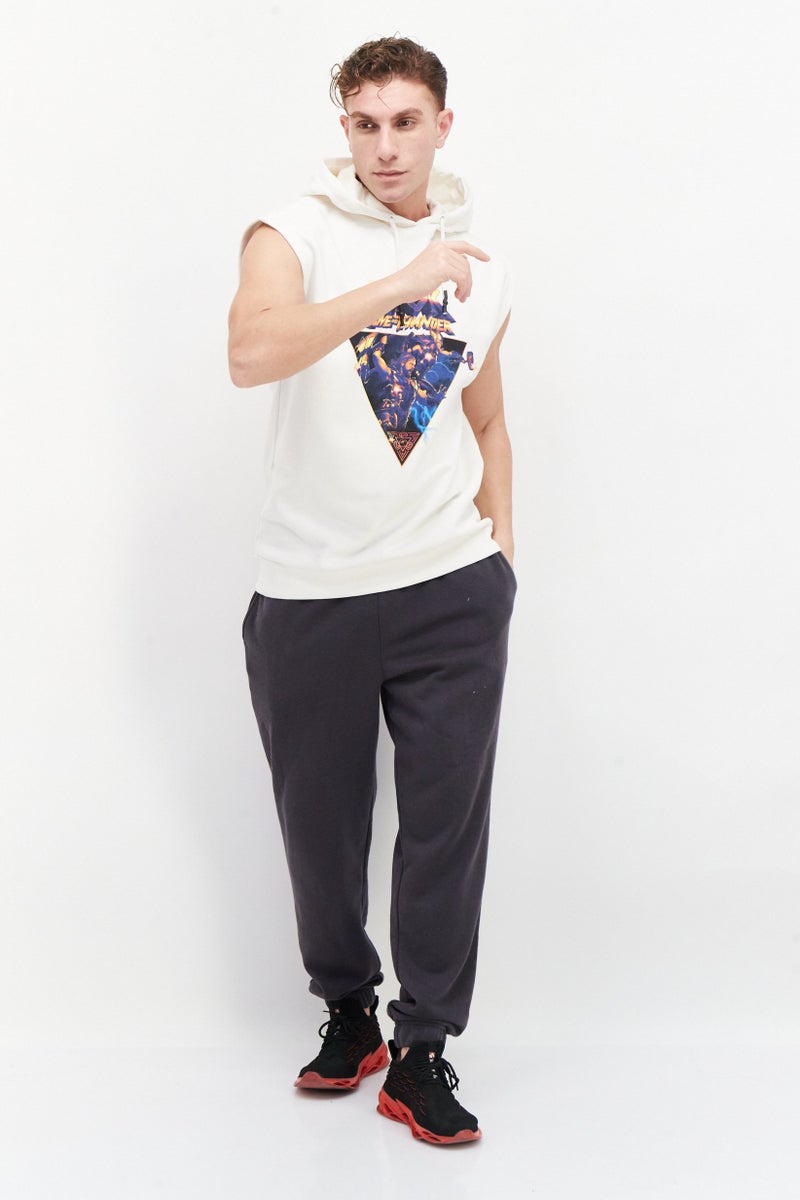 DIFUZED Men Graphic Print Sleeveless Hoodies, White - Image 3