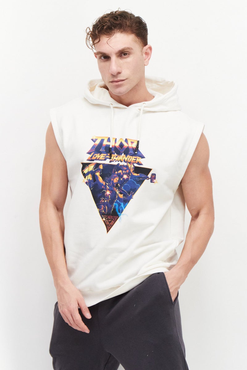 DIFUZED Men Graphic Print Sleeveless Hoodies, White - Image 1
