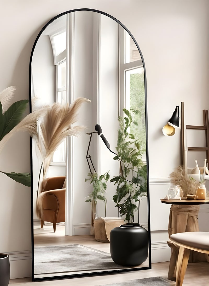 تايمي مرآة كبيرة بتصميم انيق 160x50سم - مرآة كاملة الطول باطار معدني أسود وستاند خلفي - تصميمها الرائع يناسب غرفة المعيشة وغرف اللبس وغرف النوم - Image 2