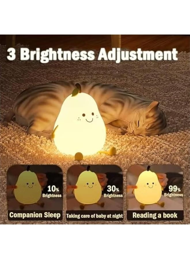 Night Light for Kids Cute Silic Nursery Pear Lamp for Baby and ToddlerFruit NightLight for Boys and GirlsSquishy Night Lamp for BedroomKawaii Bedside Lamp for Kids Room (Pear) - Image 1