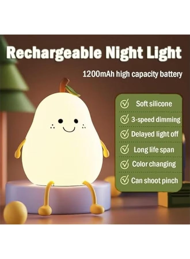 Night Light for Kids Cute Silic Nursery Pear Lamp for Baby and ToddlerFruit NightLight for Boys and GirlsSquishy Night Lamp for BedroomKawaii Bedside Lamp for Kids Room (Pear) - Image 5