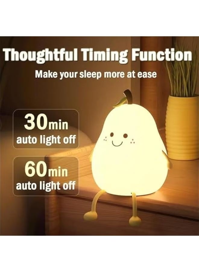 Night Light for Kids Cute Silic Nursery Pear Lamp for Baby and ToddlerFruit NightLight for Boys and GirlsSquishy Night Lamp for BedroomKawaii Bedside Lamp for Kids Room (Pear) - Image 3