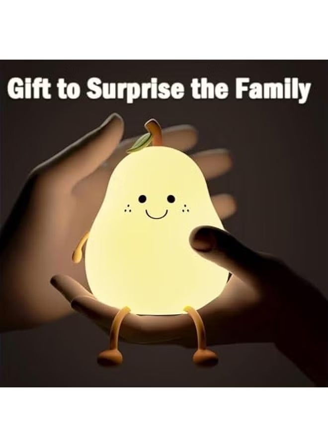 Night Light for Kids Cute Silic Nursery Pear Lamp for Baby and ToddlerFruit NightLight for Boys and GirlsSquishy Night Lamp for BedroomKawaii Bedside Lamp for Kids Room (Pear) - Image 4