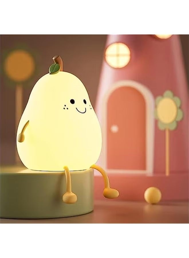 Night Light for Kids Cute Silic Nursery Pear Lamp for Baby and ToddlerFruit NightLight for Boys and GirlsSquishy Night Lamp for BedroomKawaii Bedside Lamp for Kids Room (Pear) - Image 2