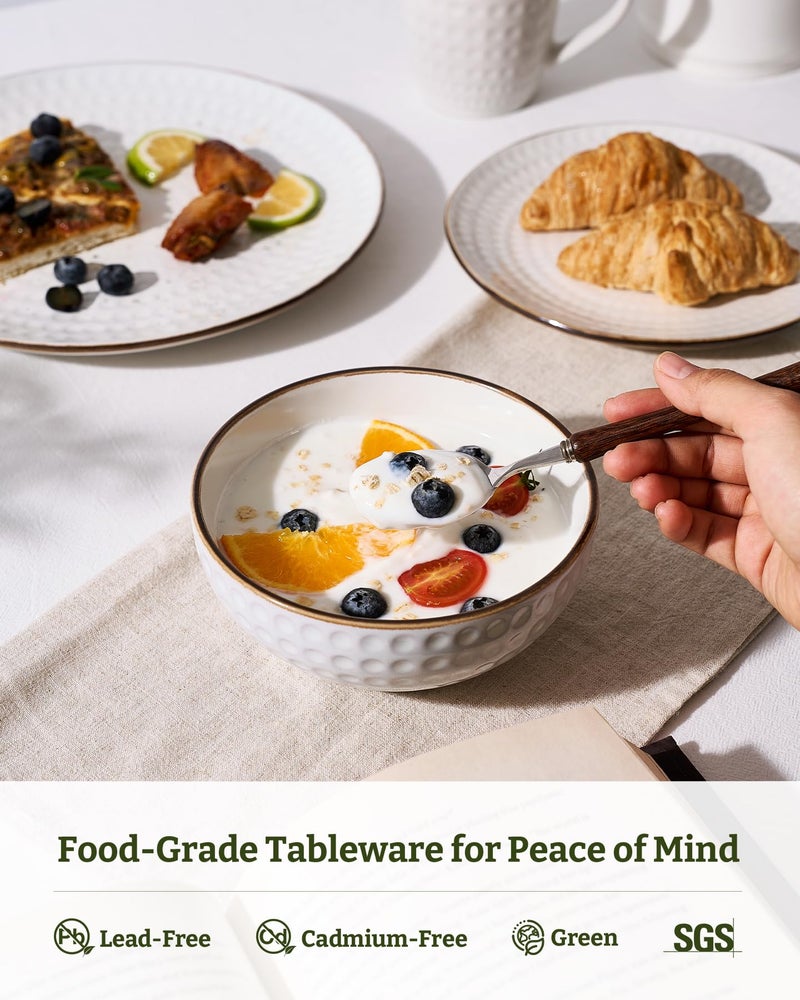 Famiware Eden Plates and Bowls Sets, Stoneware Dinnerware Sets with Gold Trim, 12 Pieces Dishes Set for 4 - Chip and Scratch Resistant, Microwave and Dishwasher Safe, White Circle - Image 5
