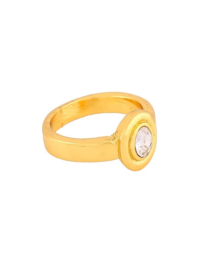 استيل خاتم سوليتير من مجموعة الغجر مطلي بالذهب عيار 24 قيراطًا من إستيل للنساء مع كريستال نمساوي جريء (خاتم 071) - Image 2