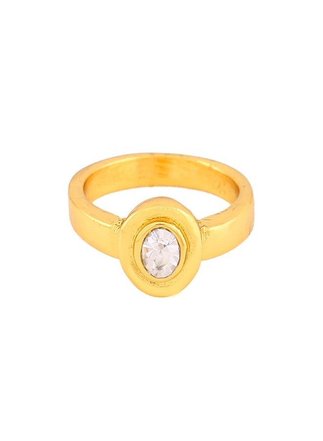 استيل خاتم سوليتير من مجموعة الغجر مطلي بالذهب عيار 24 قيراطًا من إستيل للنساء مع كريستال نمساوي جريء (خاتم 071) - Image 1