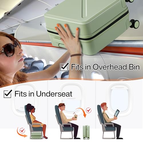 MILADA Underseat Carry On Luggage With Wheels 16 Inch Small Suitcase Underseat Carry On bag Mini Travel Luggage Personal Item Hard Case Luggage TSA Approved Luggage,Bamboo Green - Image 2