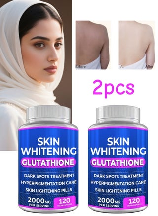 Wins Town 2PCS Glutathione Whitening Pills - 120 Capsules, 2000mg - Potent Skin Lightening Supplement for Dark Spots, Melasma, Acne Scars, and Hyperpigmentation Powerful Anti-Aging Antioxidant | Best Price KSA