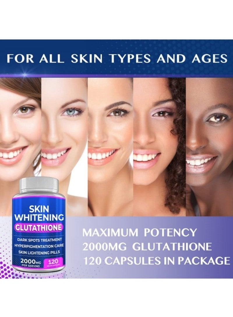 Wins Town 2PCS Glutathione Whitening Pills - 120 Capsules, 2000mg - Potent Skin Lightening Supplement for Dark Spots, Melasma, Acne Scars, and Hyperpigmentation Powerful Anti-Aging Antioxidant | Best Price KSA