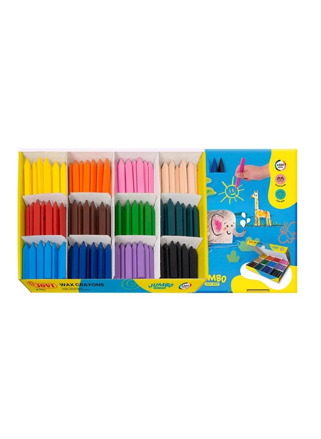Jovi - Bulk Jumbo Easy Grip Crayons, Classpack with 300 Wax Caryons in 12 Colors, Super Resistant, Triangular Shape, Non-Toxic, School Supplies for Teachers - Image 1