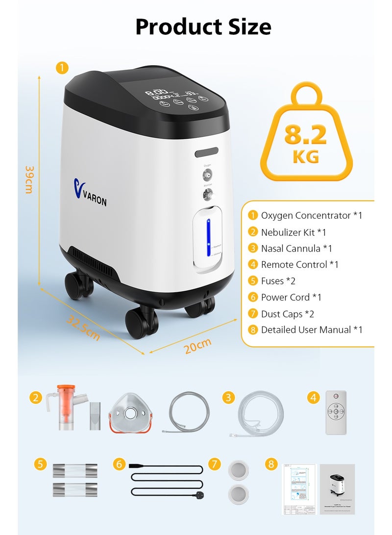 فارون جهاز تكثيف الأكسجين المنزلي من فارون، سعة 2 لتر، بنسبة 93%، مزود بعجلات، مولد أكسجين منزلي، معدل تدفق من 1 لتر إلى 9 لترات - Image 2